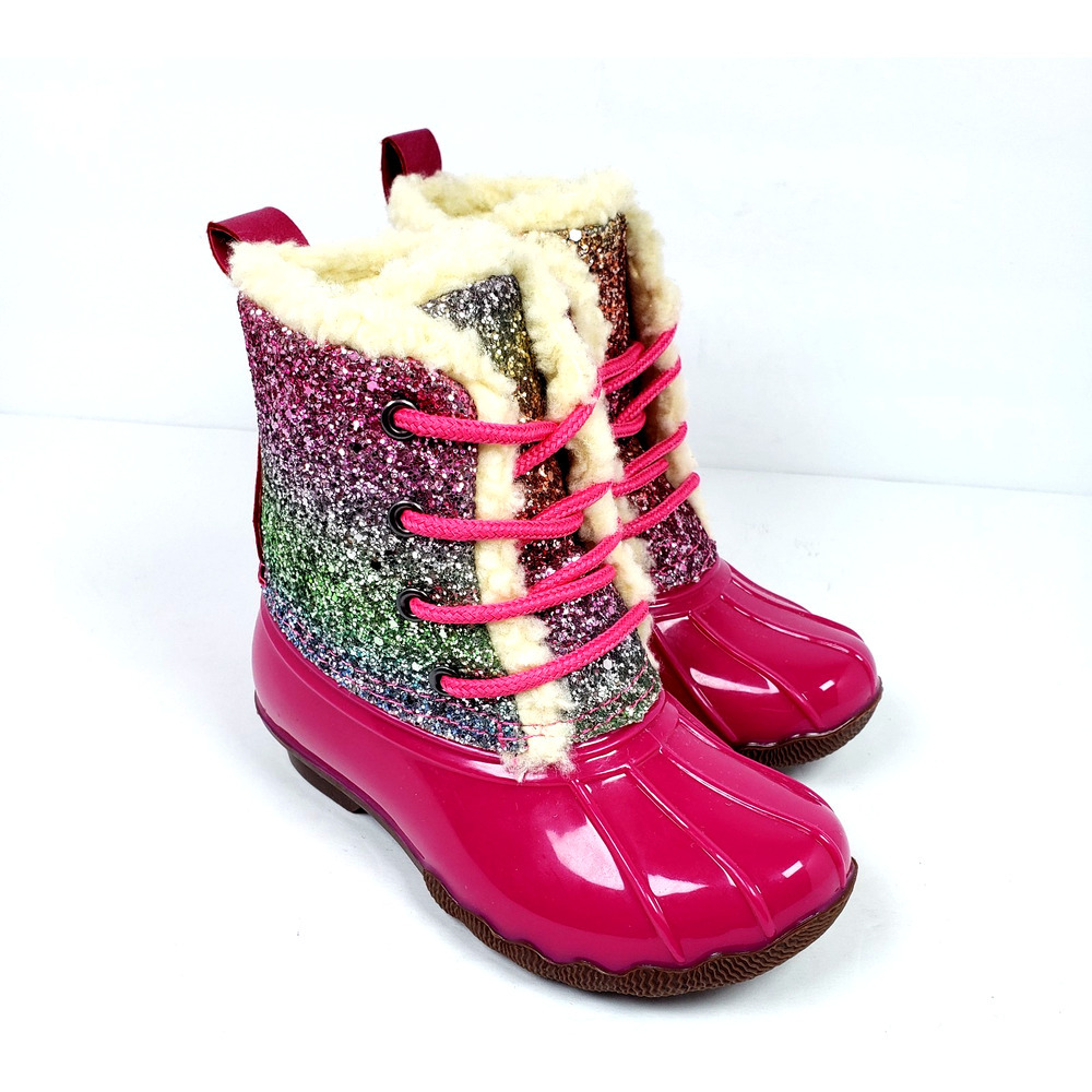 Adrienne Vittadini Bambini Toddler Girls Size 6 Pink Sparkle Glitter Duck Boots